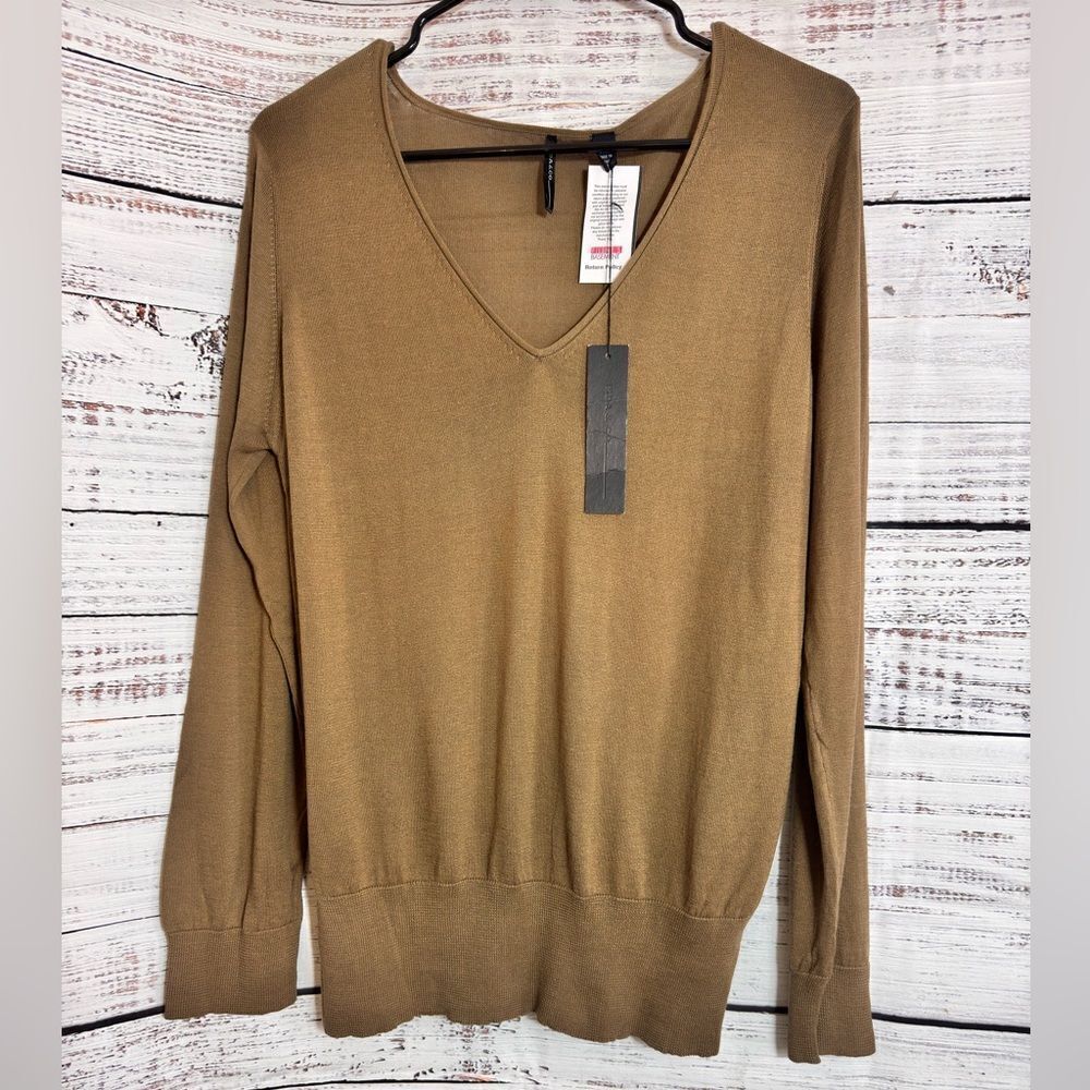 Isda & Co sweater Womens size large Knit peruvian pima Cotton ginger V Neck New